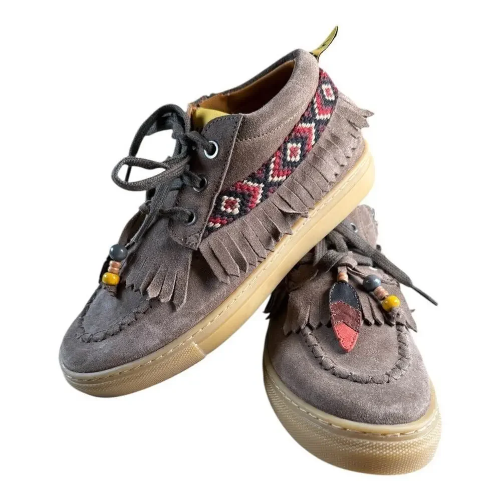 MAÁ Kids Suede Moccasin Sneakers Fringe Beaded Leather Shoes Size 36 / US 4–4.5